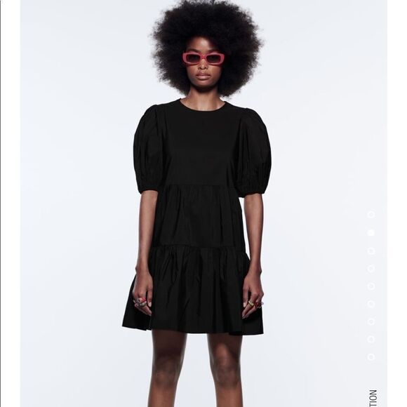Zara Dresses & Skirts - Zara black puff sleeve tiered poplin dress
